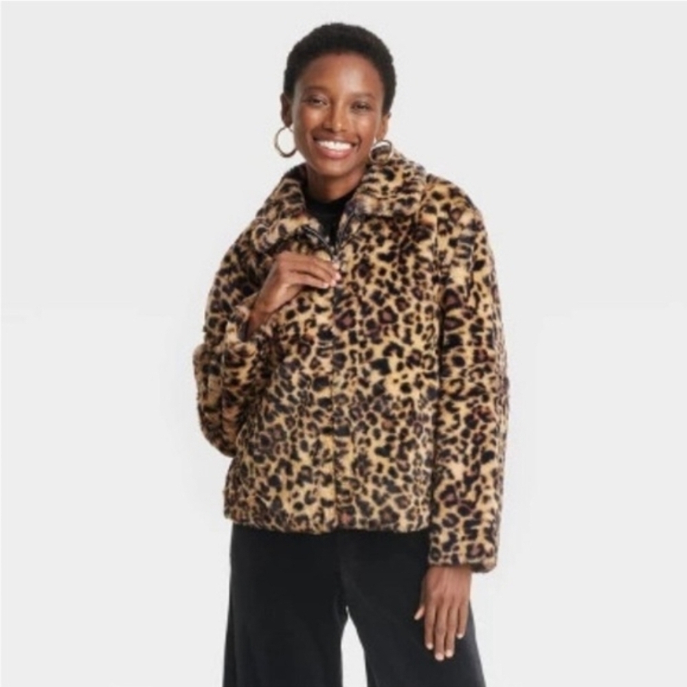 NWT a new day Animal Print Faux Fur Coat